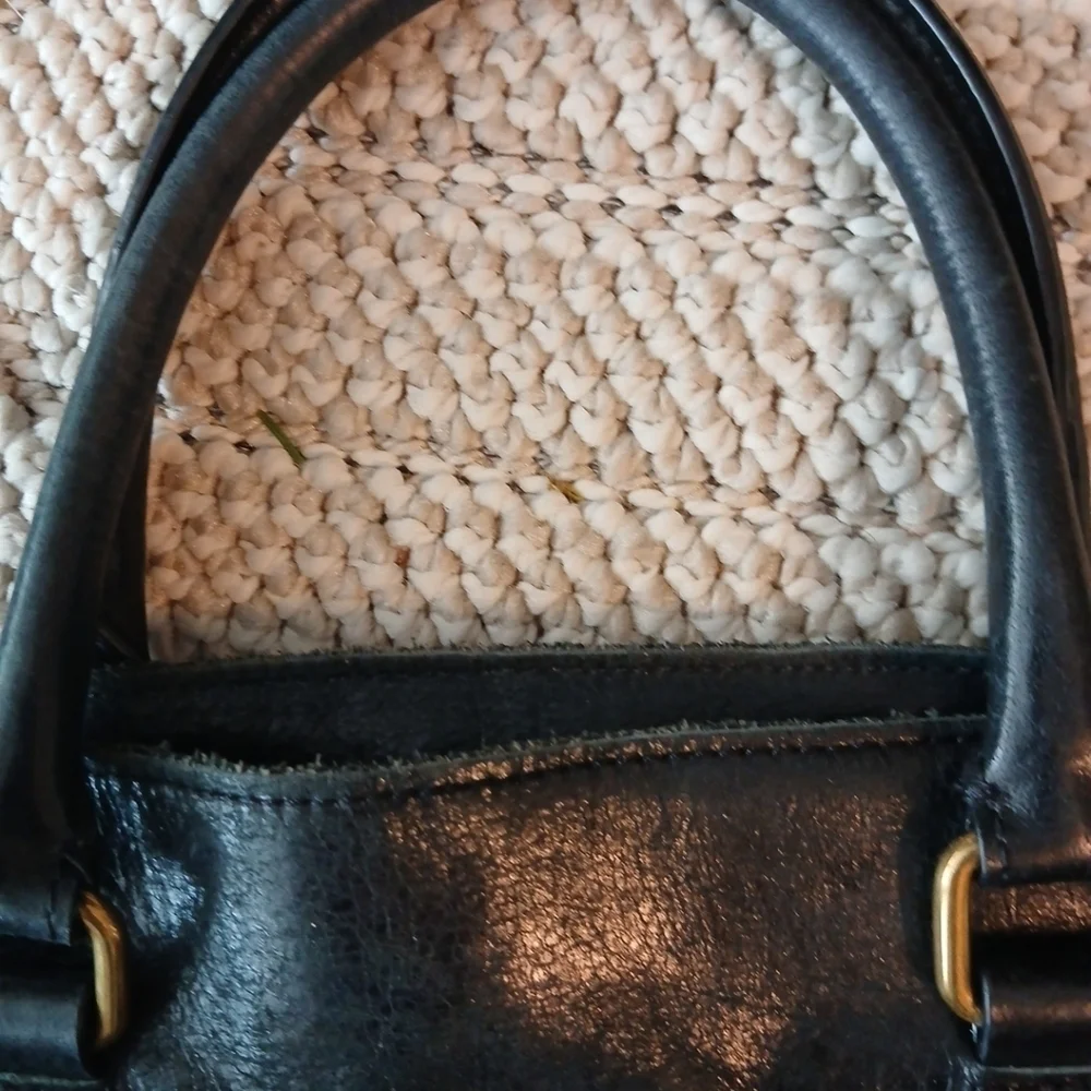 Elliott Lucca Black Genuine Leather Turn Lock Double Handle Bag